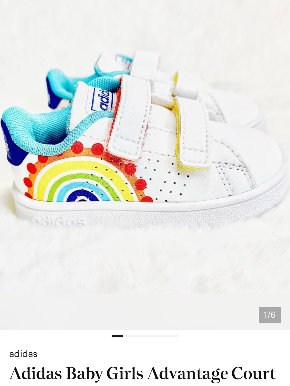 Adidas Baby Girls Advantage Court Hook & Loop ‘J’ Rainbow Shoes